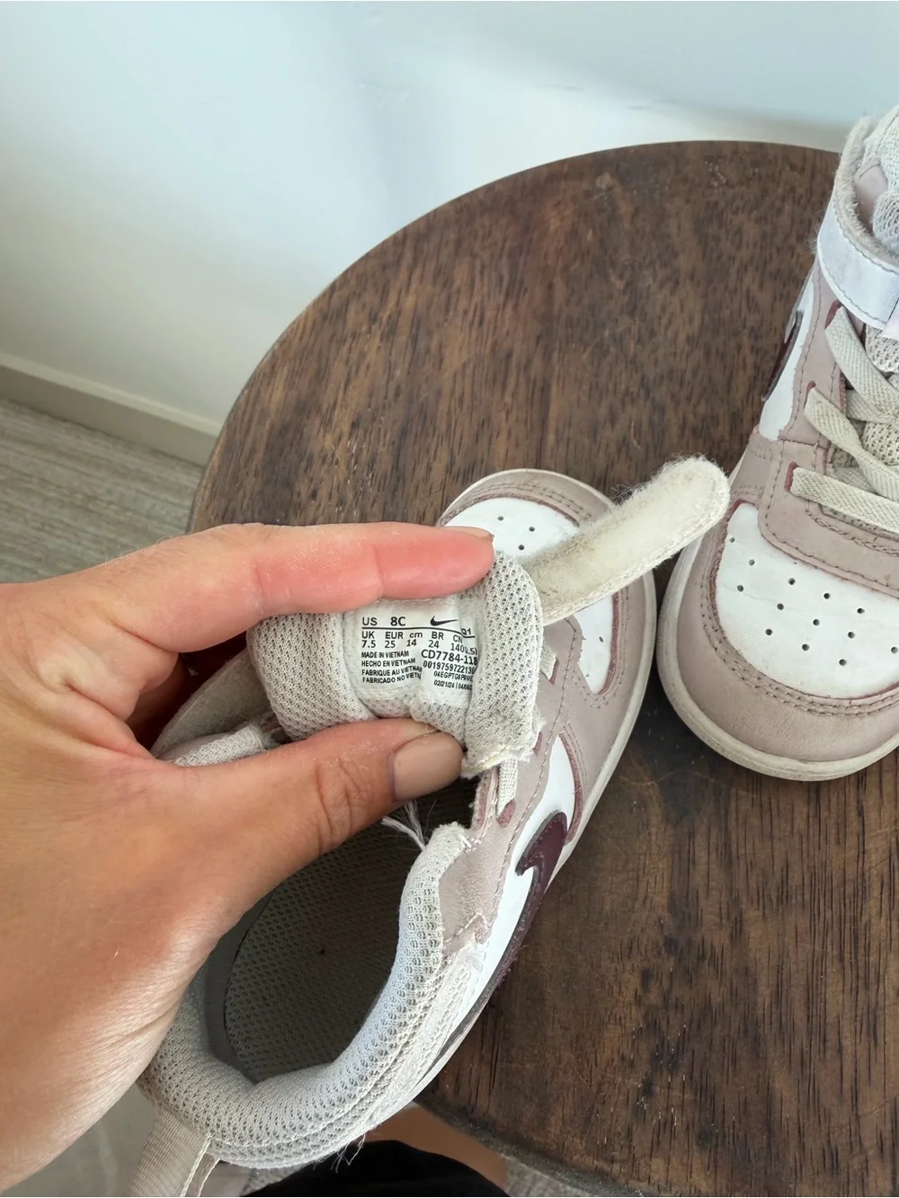 Nike Kids High-Top Sneakers in Light Pink and Maroon Swoosh